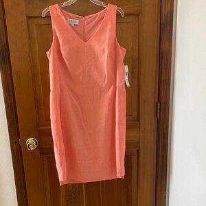 Kasper size 12 V-Neck Coral Dress, NWT